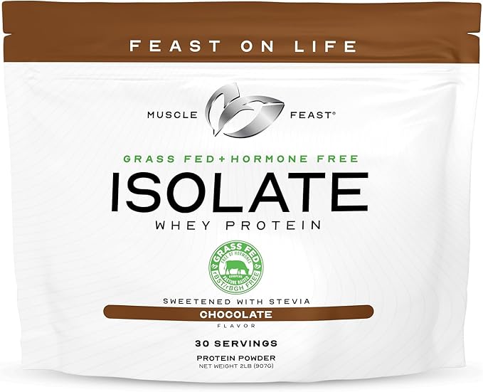 Muscle Feast Grass-Fed Whey Protein Isolate, All Natural Hormone Free Pasture Raised, Whey Isolate Protein Powder for Men and Women, Clean, Gluten-Free, Delicious Isolate Protein - Chocolate, 2lb