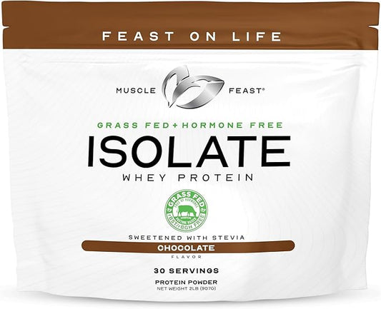 Muscle Feast Grass-Fed Whey Protein Isolate, All Natural Hormone Free Pasture Raised, Whey Isolate Protein Powder for Men and Women, Clean, Gluten-Free, Delicious Isolate Protein - Chocolate, 2lb