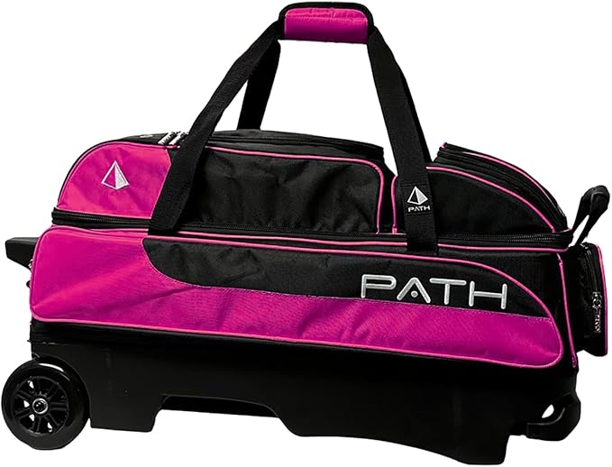 Pyramid Path Triple Premium Deluxe Roller Bowling Bag With Extra Large Separate Shoe Compartment (Up To US Mens Size 16) and 5 Accessory Pockets, 5" Wheels, Retractable Locking Handle - Extends to 42"