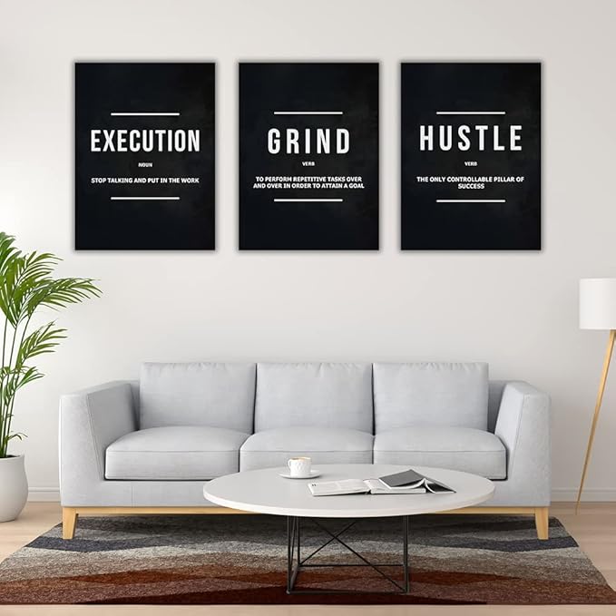 Success Canvas Painting Wall Art Quote Motivational Wall Art Execute Wall Decor 3 Pieces Black Poster Positive Inspirational Framed Artwork Prints Picture for Living Room Office 48''Wx 24''H