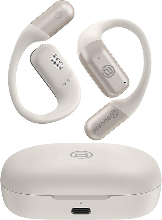 BUGANi Open Ear Headphones Wireless Earbuds,5.4 Bluetooth Headphones, IPX5 Waterproof Ear Buds for Running Workout Cycling Gift (White)