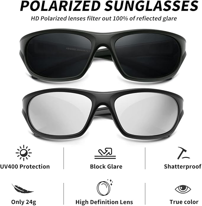 Polarized Sports Sunglasses for Men,TR90 Unbreakable Frame Sunglasses for Fishing Driving Cycling UV400 Protection