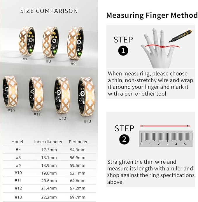 Smart Ring Health Tracker for Women Men, Fitness/Sleep/Stress/HR Tracker, Fitness Tracker with Steps, Distance & Calorie Count, iOS & Android Compatible, IP68 Waterproof (10#)