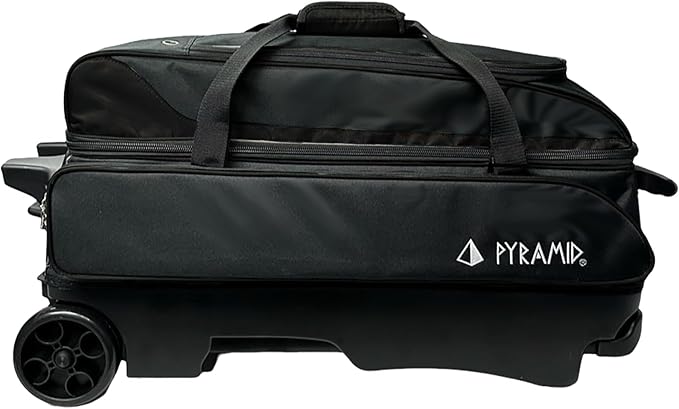 Pyramid Prime Triple Roller 3-Ball Bowling Bag with Extra Large Shoe Compartment (Fits Two Pairs of US Mens Size 15), Retractable Locking Handle (Extends to 41.5"), 1 Large Accessory Pocket, 5" Wheels
