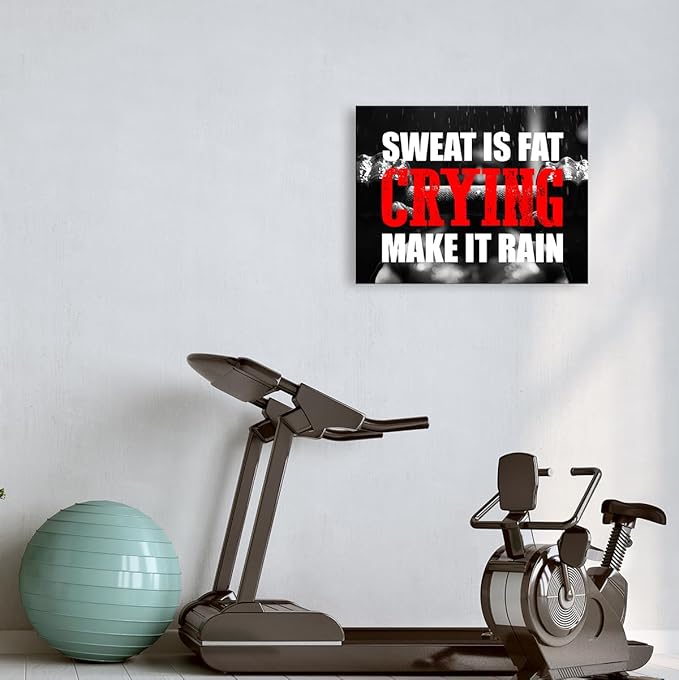 OTINGQD Inspirational Gym Wall Decor,Fitness Quotes Wall Art,Sweat is Fat Crying Canvas Wall Decor for Home Gym