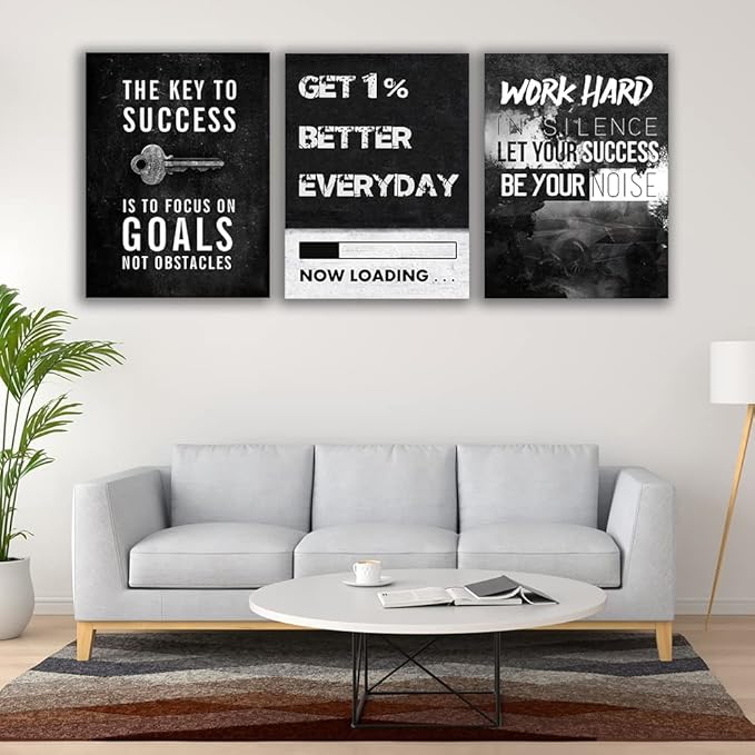 Yetaryy Motivational Poster Inspirational Wall Art 3 Pieces Canvas Painting Lion Artwork for Living Room Office Modern Home Decor Prints Pictures Wall Decor Framed Ready to Hang [72''Wx 36''H]