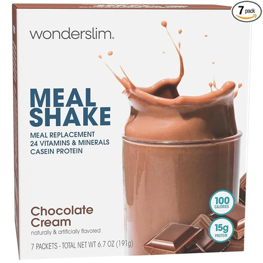 WonderSlim Meal Replacement Shake, Chocolate Cream, 15g Protein, 24 Vitamins & Minerals, Gluten Free (7ct)