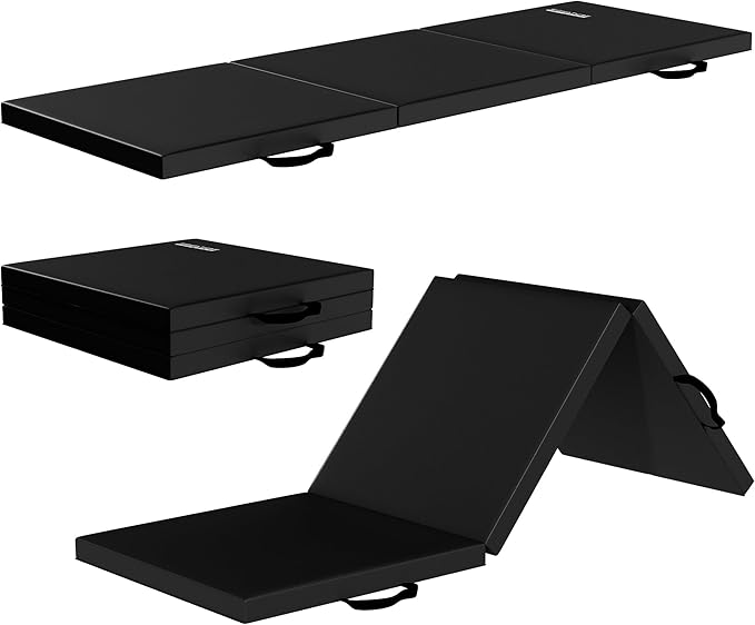 Folding Exercise Gymnastics Mat, 2" Thick Gym Workout Mat with Carrying Handles High-Density Anti-Tear Portable Fitness Aerobics Mats for Home Gym Yoga Pilates Tumbling MMA Core Training