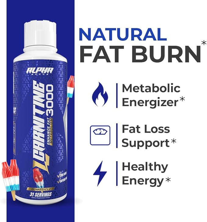 L Carnitine Liquid 3000 | Stimulant-Free L-Carnitine Supplement for Men & Women | Pre-Workout Energy Boost & Muscle Recovery | Zero Sugar, Fat, & Carbs | 31 Servings (Bombsicle)