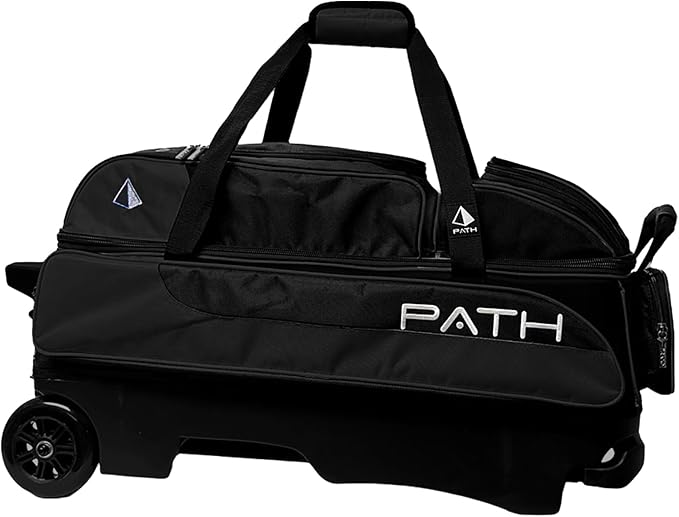 Pyramid Path Triple Premium Deluxe Roller Bowling Bag With Extra Large Separate Shoe Compartment (Up To US Mens Size 16) and 5 Accessory Pockets, 5" Wheels, Retractable Locking Handle - Extends to 42"