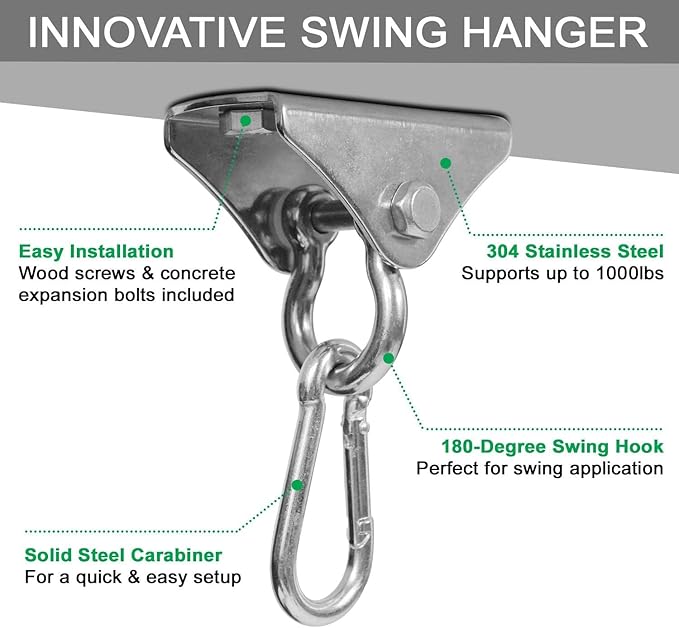 Yes4All Punching Bag Hanger, Stainless Steel Swivel Chain with 4 Snap Hooks for Heavy Bag, Gym Swing, Trapeze, and Hammock