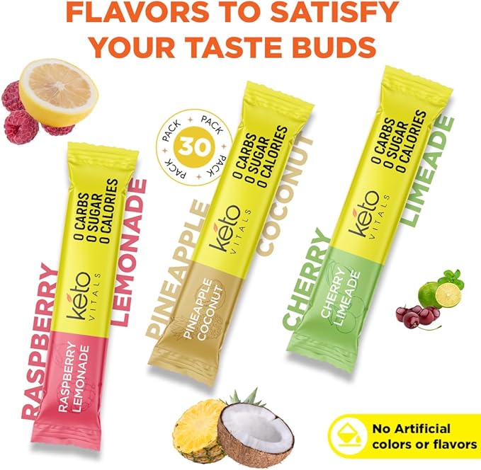 Keto Vitals Tropical Keto Electrolytes Powder No Sugar - Keto Electrolytes Stickpacks with Potassium, Magnesium, Sodium, & Calcium - Sugar Free Electrolyte Drink Mix & Hydration Powder, 30 Serving