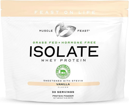 Muscle Feast Grass-Fed Whey Protein Isolate, All Natural Hormone Free Pasture Raised, Whey Isolate Protein Powder for Men and Women, Clean, Gluten-Free, Delicious Isolate Protein - Vanilla, 2lb
