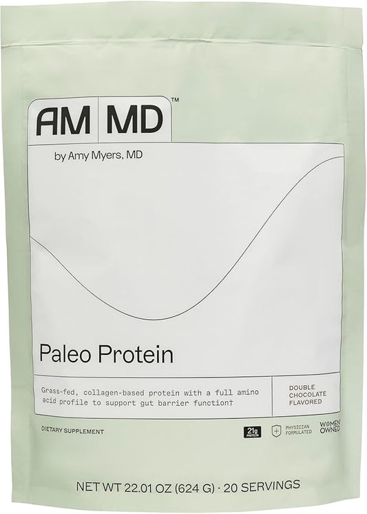 Amy Myers MD Paleo Protein Powder - Double Chocolate, 20 Servings - Collagen-Based Gut Function Support - Gluten-Free & Non-Dairy Protein Supplement