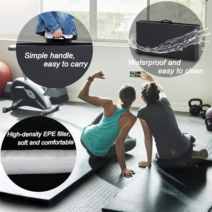 Gymnastics Tumbling Mats Portable Gymnastics Mat Foldable Tumbling Mat 2'x6'/4'x8' PU Leather Exercise Mat Yoga Mat with Carrying Handles for home Workout outdoor Yoga Gymnastics