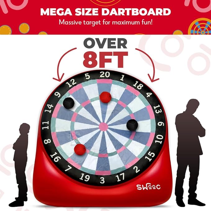 SWOOC Games - XL Giant Kick Darts (Over 8ft Tall) with 15+ Games Included - Jumbo Soccer Darts w/Air Pump - Big Inflatable Games - Carnival Games - Giant Outdoor Games & Activities - Giant Yard Games