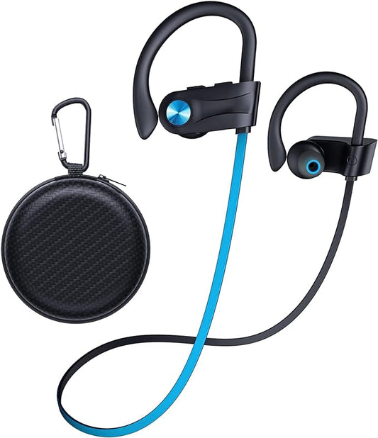 JOYWISE Wireless Headphones Bluetooth 5.3 Headphones with 16 Hours Playtime, Over-Ear Stereo Bass Earphones with Earhooks Headset, Sports Earbuds with Storage Bag for Running, Blue
