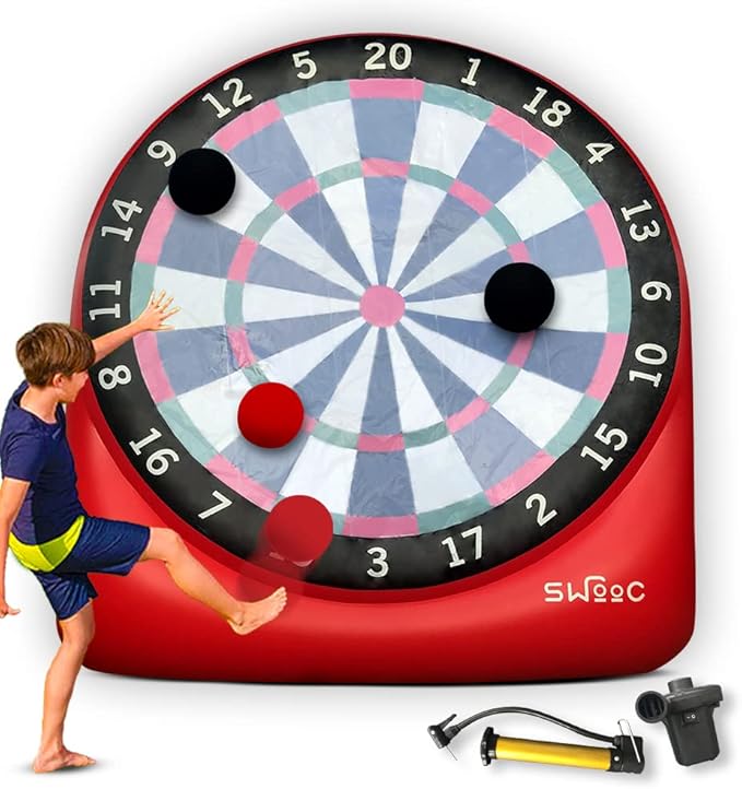 SWOOC Games - Inflatable Giant Kick Darts (15+ Ways to Play) - Jumbo Soccer Dartboard w/Air Pump - Big Carnival Games - Giant Outdoor Games - Oversized Dart Board Yard & Lawn Game for Kids & Adults