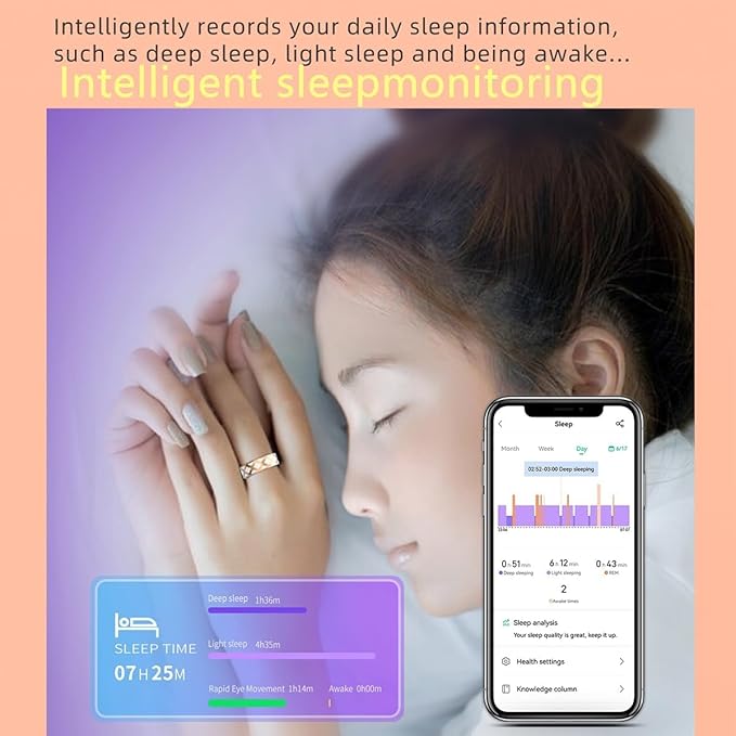Smart Ring Health Tracker for Women Men, Fitness/Sleep/Stress/HR Tracker, Fitness Tracker with Steps, Distance & Calorie Count, iOS & Android Compatible, IP68 Waterproof (13#)