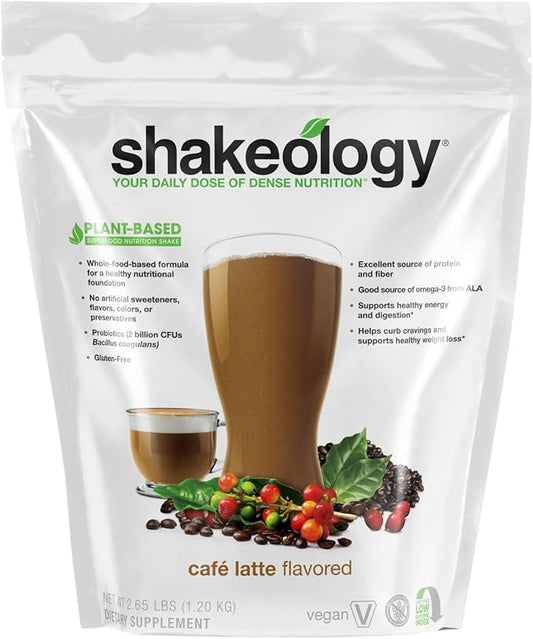 Shakeology Plant Based Protein Powder Blend – Gluten-Free Shake with Vitamins and Minerals – Helps Support Weight Loss, Lean Muscle, Gut Health – Cafe Latte, 30 Servings