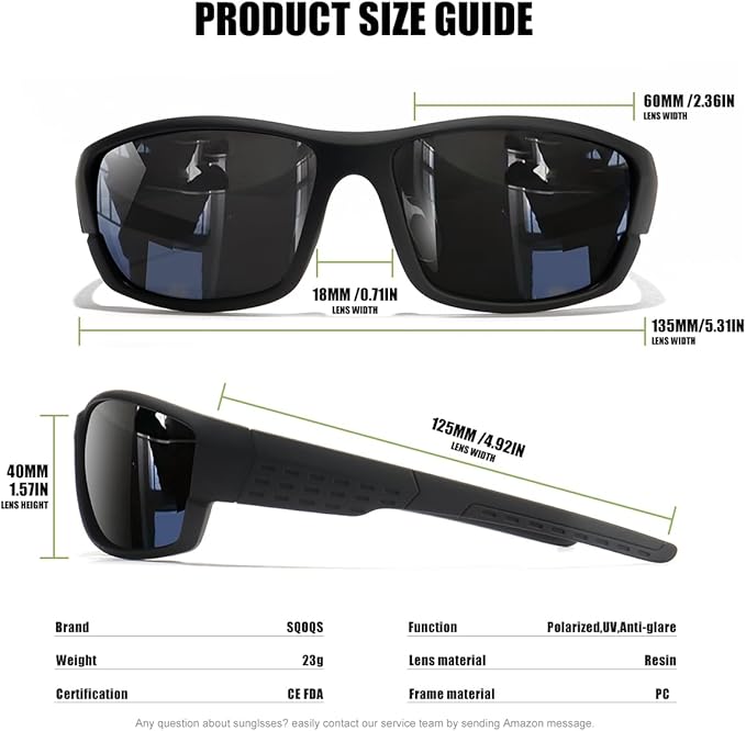 Polarized Sports Sunglasses Men UV400 Protection Lightweight Wrap Around Goggles for Cycling Fishing Driving Running