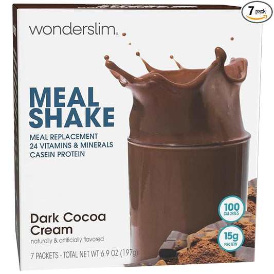WonderSlim Meal Replacement Shake, Dark Cocoa Cream, 15g Protein, 24 Vitamins & Minerals, Gluten Free, Low Carb (7ct)