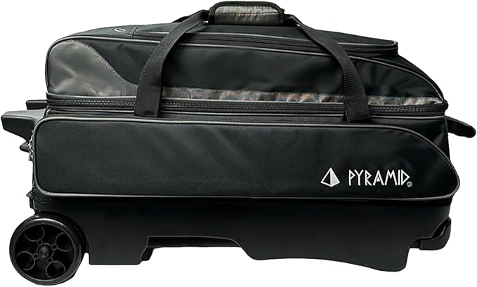 Pyramid Prime Triple Roller 3-Ball Bowling Bag with Extra Large Shoe Compartment (Fits Two Pairs of US Mens Size 15), Retractable Locking Handle (Extends to 41.5"), 1 Large Accessory Pocket, 5" Wheels
