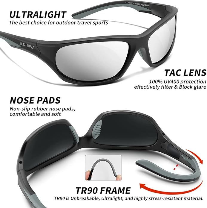 Polarized Sports Sunglasses for Men,TR90 Unbreakable Frame Sunglasses for Fishing Driving Cycling UV400 Protection