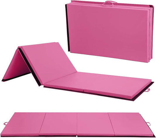 Gymnastics Tumbling Mats Portable Gymnastics Mat Foldable Tumbling Mat 2'x6'/4'x8' PU Leather Exercise Mat Yoga Mat with Carrying Handles for home Workout outdoor Yoga Gymnastics