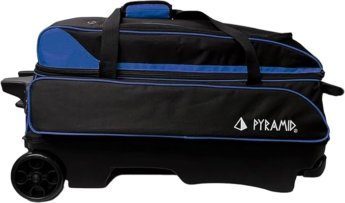 Pyramid Prime Triple Roller 3-Ball Bowling Bag with Extra Large Shoe Compartment (Fits Two Pairs of US Mens Size 15), Retractable Locking Handle (Extends to 41.5"), 1 Large Accessory Pocket, 5" Wheels