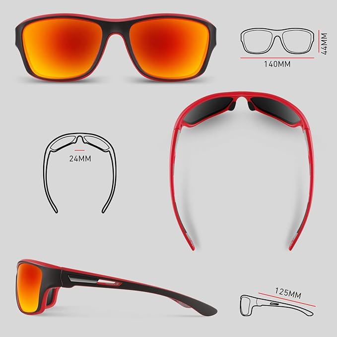 Polarized Sports Sunglasses for Men Women,Fishing Driving Rectangular Goggles UV400 Protection