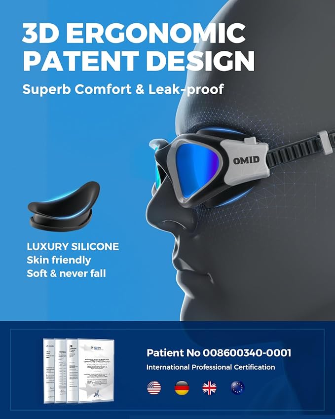 OMID Swim Goggles, P2 Polarized Swimming Goggles for Men Anti-fog Goggles Swimming for Adult Women