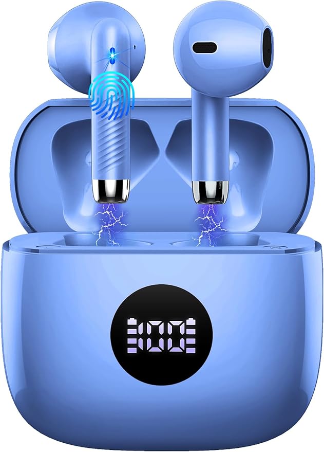 Wireless Earbuds, Bluetooth 5.3 Ear Buds LED Power Display Headphones Bass Stereo, Bluetooth Earbuds in-Ear Noise Cancelling Mic, 40H Playback Mini Case IP7 Waterproof Sports Earphones for Android iOS