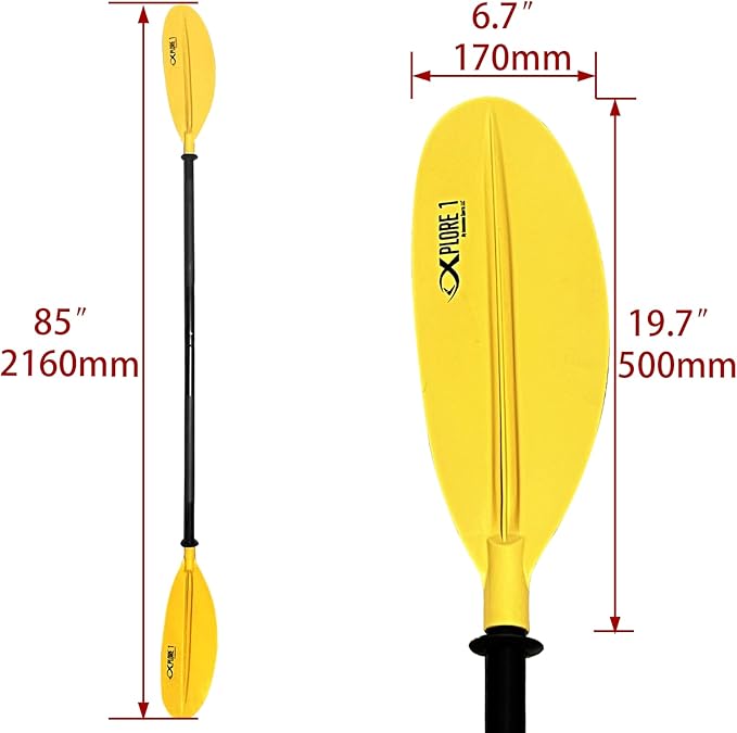 ISURE MARINE 2Pcs Kayak Paddle 85in Kayaking Boating Canoeing Oar Aluminum Shaft Yellow Plastic Blades Adjustable Rowing Paddle with Bungee Paddle Leash for Light Kayaks