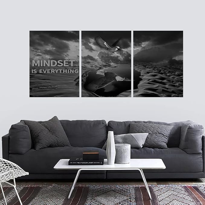 Yetaryy 3 Panels Inspirational Canvas Painting Motivational Wall Art Success Framed Poster Grind Hustle Positive Quotes Wall Poster Office Inspirational Wall Decor 36''W x 16''H (Animals-HeiYing-3S)