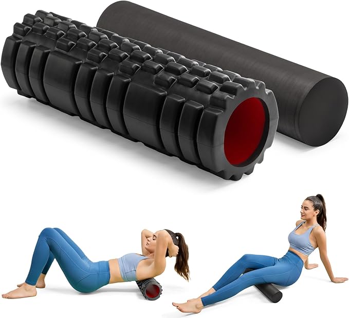 Foam Roller High Density Foam Roller Set for Deep Tissue Muscle Massage, 18" Trigger Point Fitness Exercise Massage Roller, Self-Myofascial Release for Whole Body (Black)