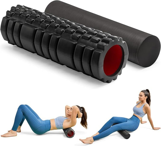 Foam Roller High Density Foam Roller Set for Deep Tissue Muscle Massage, 18" Trigger Point Fitness Exercise Massage Roller, Self-Myofascial Release for Whole Body (Black)
