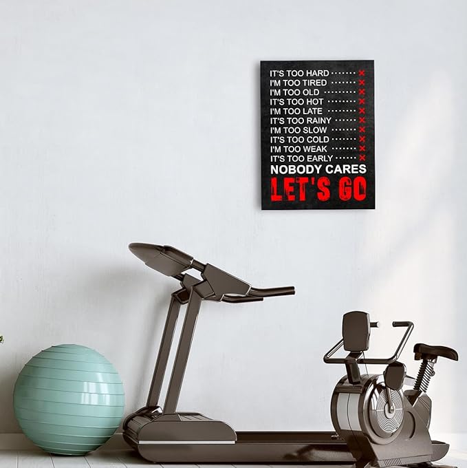 OTINGQD Inspirational Gym Wall Decor,Fitness Quotes Wall Art,Nobody Cares Let's Go Canvas Wall Decor for Home Gym