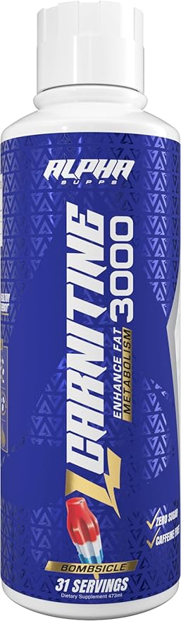 L Carnitine Liquid 3000 | Stimulant-Free L-Carnitine Supplement for Men & Women | Pre-Workout Energy Boost & Muscle Recovery | Zero Sugar, Fat, & Carbs | 31 Servings (Bombsicle)