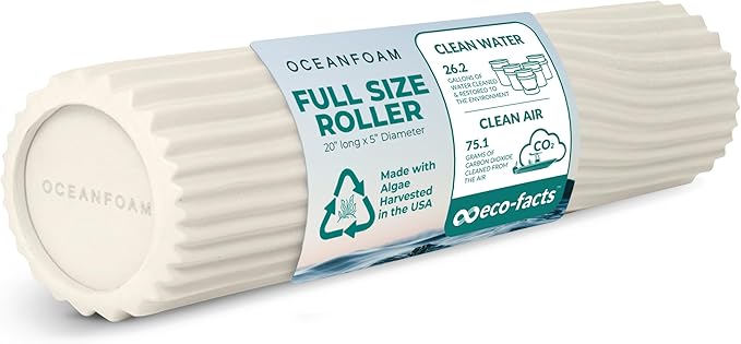 Oceanfoam Tidal Roller - Natural - Muscle Massage Foam Roller for Back Pain & Stretching - Firm and Ergonomic Wide Wave Textured - Yoga, Athletics, & Wellness - Full Size, 20" x 5"