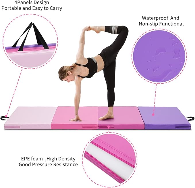 ZENOVA Gymnastics Mat 6'x3'x2''/4'x8'x2'' Exercise Mat Gym Mat for Home Aerobics Workout Foldable Tumbling Mat Children Gifts