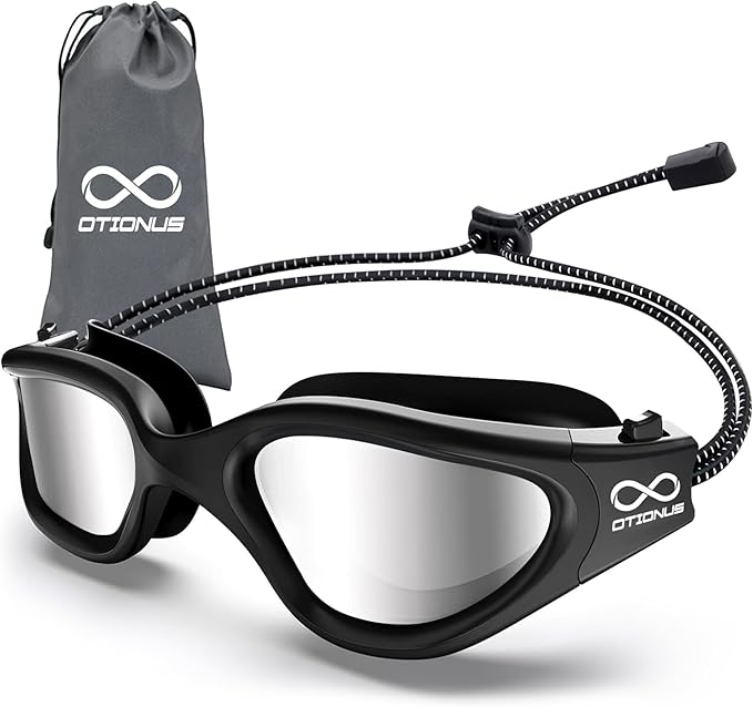 Swim Goggles, Polarized Adult Swimming Goggles Bungee Strap No Hair Pulling Anti-fog Pool Goggles for Men Women