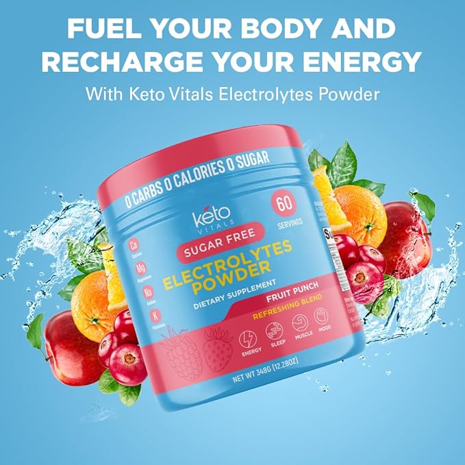 Keto Vitals Keto Electrolytes Powder | Keto-Friendly Electrolytes with Potassium, Magnesium, Sodium, Calcium | Electrolytes Sugar Free | Supplement Energy Drink Mix | Zero Calories, Zero Carbs