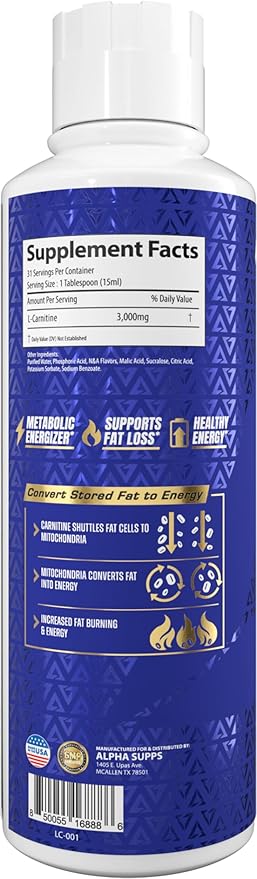 L Carnitine Liquid 3000 | Stimulant-Free L-Carnitine Supplement for Men & Women | Pre-Workout Energy Boost & Muscle Recovery | Zero Sugar, Fat, & Carbs | 31 Servings (Sour Gummy Worms)