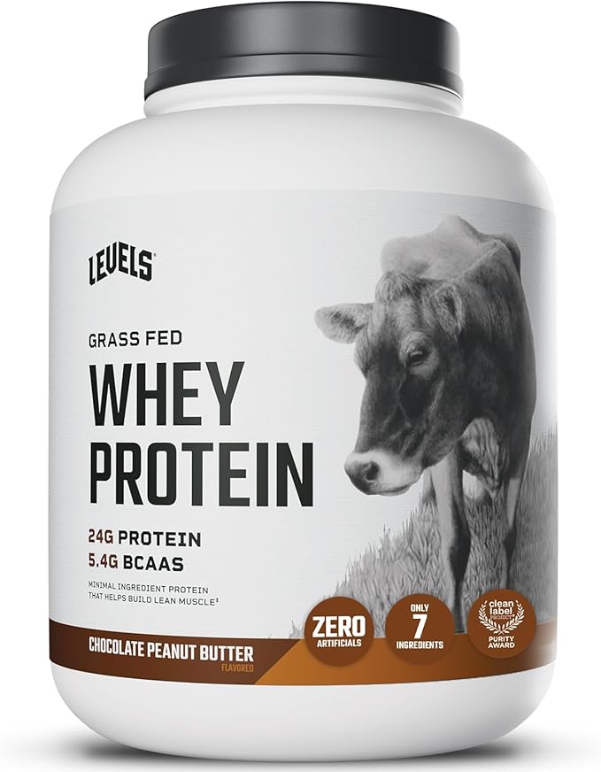 Levels Grass Fed Whey Protein Powder, No Artificials, 24G of Protein, Chocolate Peanut Butter, 5LB