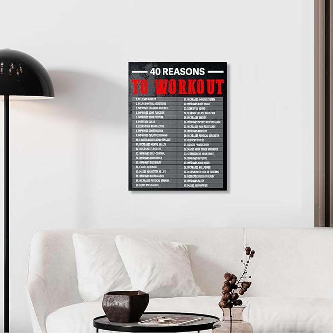 Gwisml 40 Reasons To Workout Wall Art,Inspirational Exercise Fitness Canvas Frame Paintings For Gym Sports Room Home Workplace Wall Art Decor