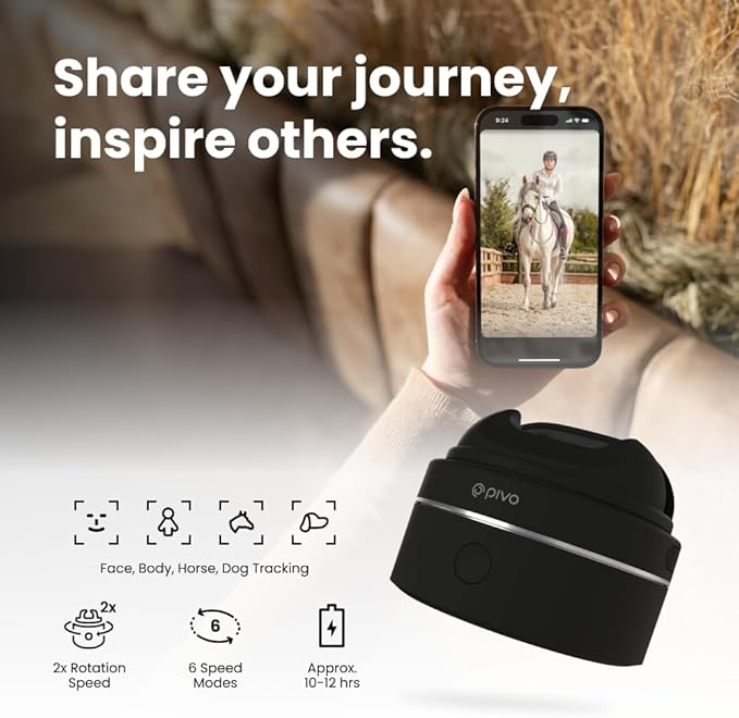 Pivo Equestrian Max AI-Powered 360° Rotation Horse, Face & Body Auto Tracking Smart Phone Holder for Equestrians and Athletes Compatible with Tablet & Smartphone with Remote Control