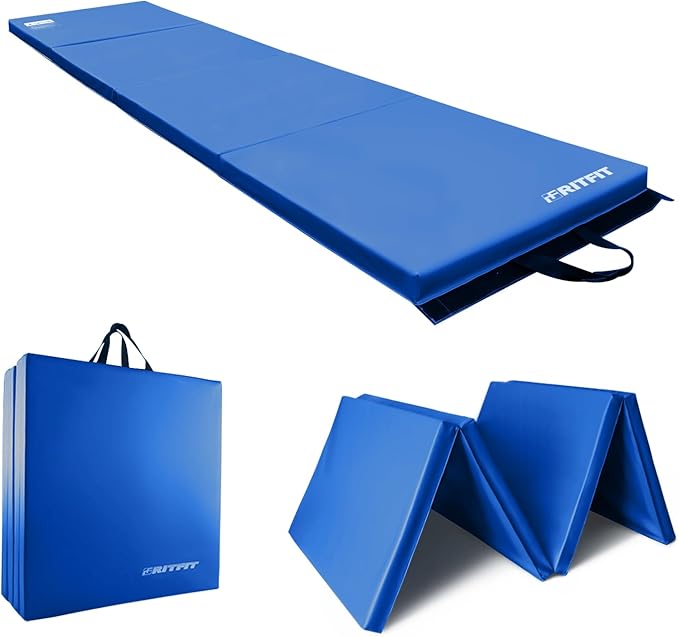 RitFit Upgraded Folding Exercise Mat, 2 Inch Thick Gymnastics Mat 3’x6’,4’x8’,4x10’,2'x8' with Carrying Handles for Yoga, MMA, Stretching, Core Workouts and Home Gym Protective Flooring