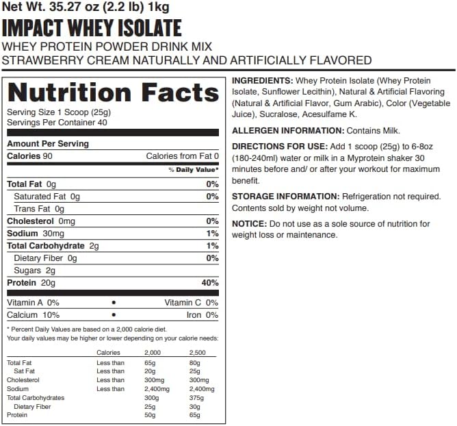 Myprotein Impact Whey Isolate Protein Powder (Strawberry, 2.2 Pound (Pack of 1)
