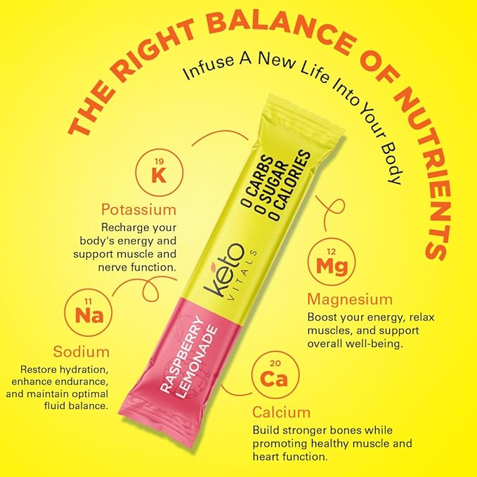 Keto Vitals Tropical Keto Electrolytes Powder No Sugar - Keto Electrolytes Stickpacks with Potassium, Magnesium, Sodium, & Calcium - Sugar Free Electrolyte Drink Mix & Hydration Powder, 30 Serving